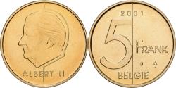 World Coins - Belgium, Albert II, 5 Frank, 2001, Brussels, Bronze-Aluminium, , KM:190