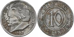 World Coins - Germany, Stadt Bonn, 10 Pfennig, 1920, Beethoven, , Iron
