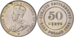 World Coins - Straits Settlements, George V, 50 Cents, 1920, Bombay, Silver,