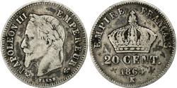 World Coins - France, Napoleon III, 20 Centimes, 1864, Bordeaux, Rare, Silver,