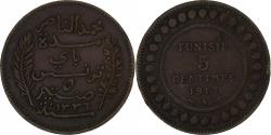 World Coins - Tunisia, Muhammad al-Nasir Bey, 5 Centimes, 1917, Paris, Bronze,