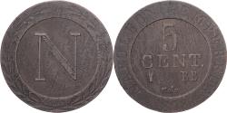 World Coins - France, Napoleon I, 5 Centimes, 1808, Strasbourg, Copper,