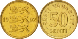 World Coins - ESTONIA, 50 Senti, 1992, KM #24, , Aluminum-Bronze, 19.5, 2.91
