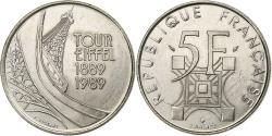 World Coins - France, 5 Francs, Tour Eiffel, 1989, Paris, Nickel Clad Copper-Nickel