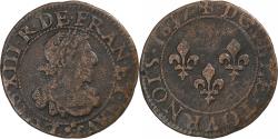 World Coins - France, Louis XIII, Double Tournois, 1637, Troyes au Chappes, Rare, Copper