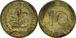 World Coins - GERMANY - FEDERAL REPUBLIC, 10 Pfennig, 1989, Hambourg, Brass Clad Steel