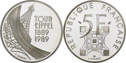 World Coins - France, 5 Francs, Tour Eiffel, 1989, Paris, BE, Silver, , KM:968a