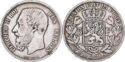 World Coins - Belgium, Leopold II, 5 Francs, 5 Frank, 1868, Tranche B, Silver,