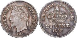 World Coins - France, Napoleon III, 20 Centimes, 1867, Strasbourg, Silver,