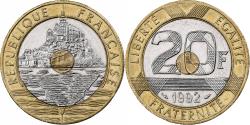 World Coins - France, 20 Francs, Mont Saint Michel, 1992, Tri-Metallic,