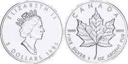 World Coins - Canada, Elizabeth II, 5 Dollars, 1998, Royal Canadian Mint, 1 Oz, Silver