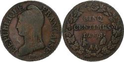 World Coins - France, 5 Centimes, Dupré, AN 8, Metz, Copper, , Gadoury:126a, KM:640