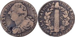 World Coins - France, Louis XVI, 2 sols François, 1792 / AN 4, Metz, Métal de cloche