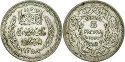 World Coins - Coin, Tunisia, Ahmad Pasha Bey, 5 Francs, 1939, Paris, , Silver, KM:264