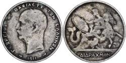 World Coins - Greece, George I, 2 Drachmai, 1911, Silver, , KM:61