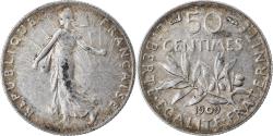 World Coins - Coin, France, Semeuse, 50 Centimes, 1909, Paris, , Silver, KM:854