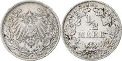 World Coins - German States, 1/2 Mark, 1918, Stuttgart, Silver, , KM:17