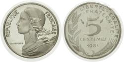 World Coins - Coin, France, 5 Centimes, 1981, Paris, , Silver, KM:P687, Gadoury:22.P2