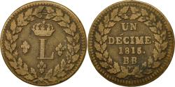 World Coins - France, Louis XVIII, Decime, 1815, Strasbourg, , Bronze, KM:701