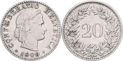 World Coins - Switzerland, 20 Rappen, Libertas, 1909, Bern, Copper-nickel, , KM:29a