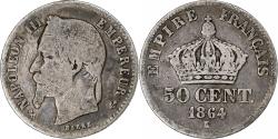World Coins - France, Napoleon III, 50 Centimes, 1864, Bordeaux, , Silver, KM:814.3