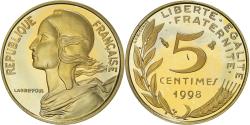 World Coins - Coin, France, Marianne, 5 Centimes, 1998, Paris, Proof,