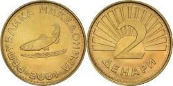 World Coins - Coin, Macedonia, 2 Denari, 2001, , Brass, KM:3