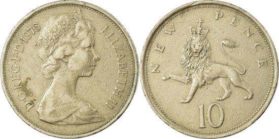 Coin, Great Britain, Elizabeth II, 10 New Pence, 1976, , Copper-nickel