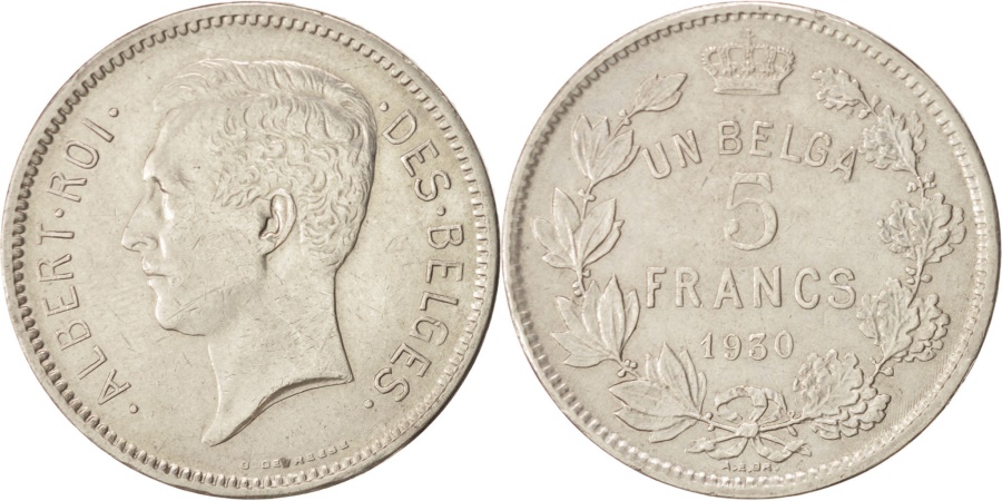 World Coins - Belgium, 5 Francs, 5 Frank, 1930, Nickel, KM:97.1