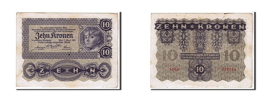 World Coins - Austria, 10 Kronen, 1922, KM #75, EF(40-45), 002734