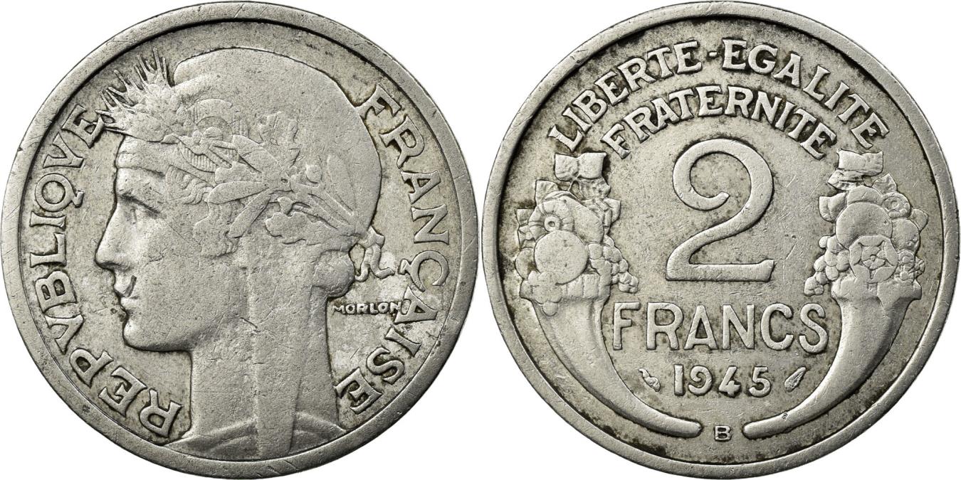 Coin, France, Morlon, 2 Francs, 1945, Beaumont le Roger, , Aluminum