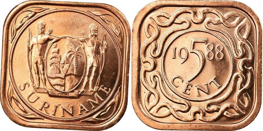 Suriname 5 cent 1988 square coin