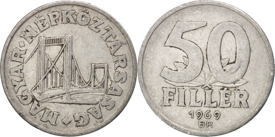 World Coins - HUNGARY, 50 Filler, 1969, Budapest, KM #574, , Aluminum, 21.5, 1.25