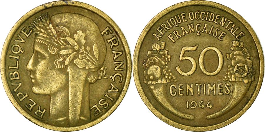 World Coins - Coin, French West Africa, 50 Centimes, 1944, Paris, , Aluminum-Bronze