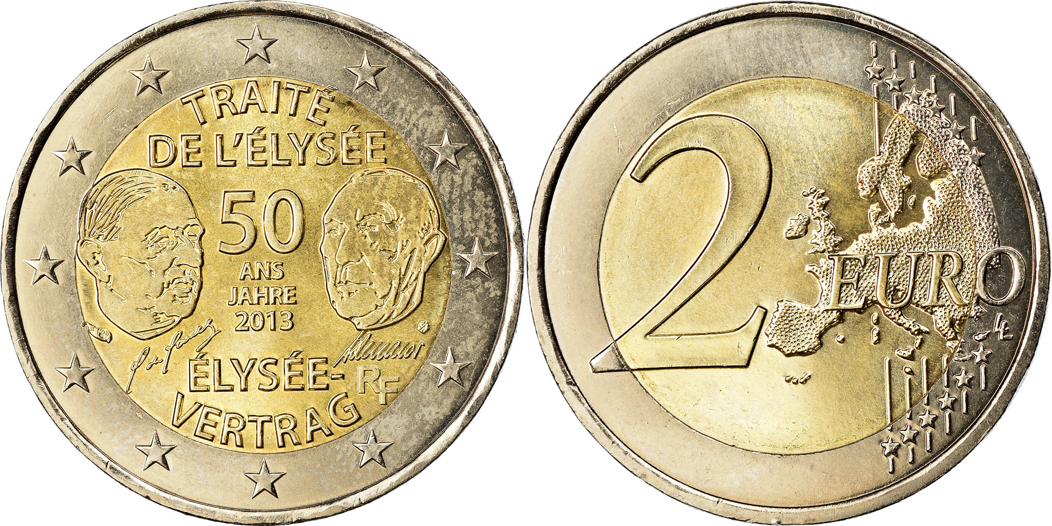 Piece 2 Euro Traite De L Elysée 2013 Valeur France, 2 Euro, Traité de l'Elysée, 2013, MS(63), Bi-Metallic, Gadoury:17