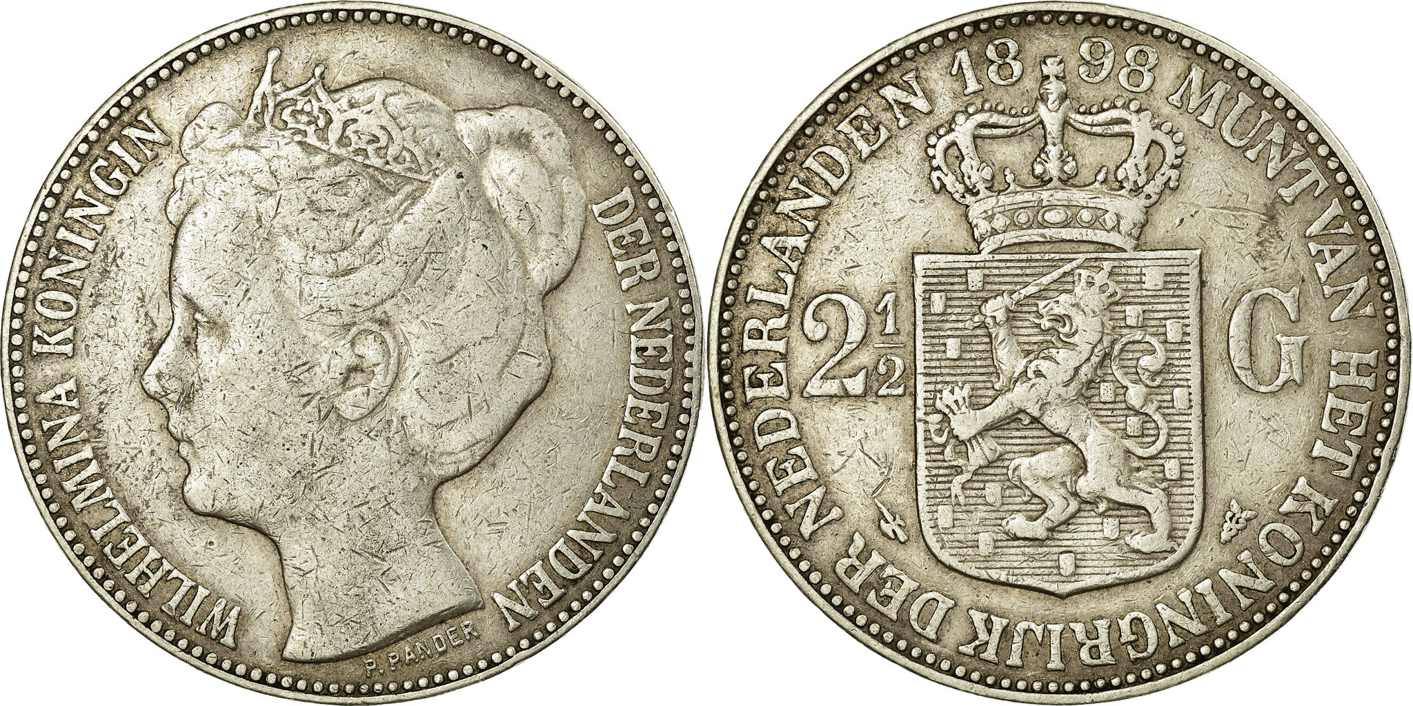 NETHERLANDS, 2-1/2 Gulden, 1898, KM #123, , Silver, 38, 24.85