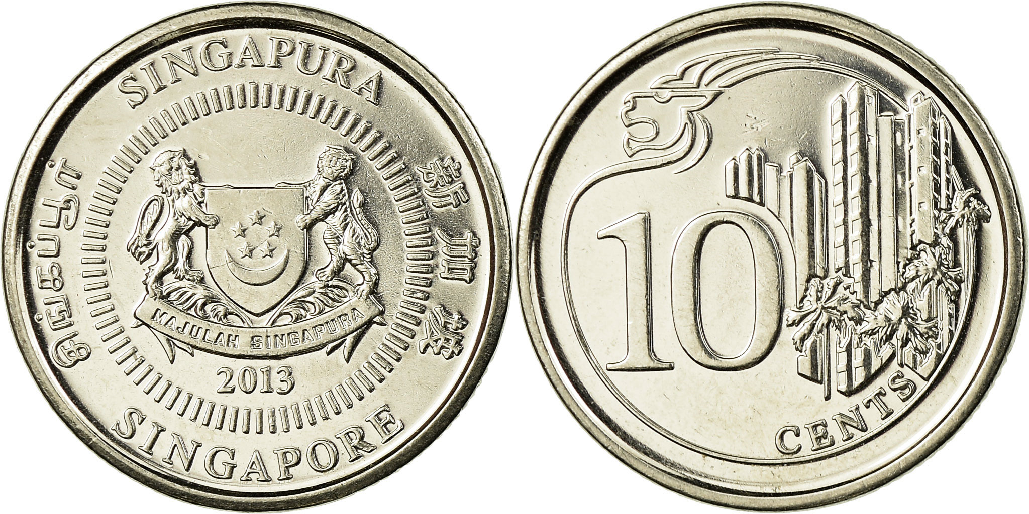Coin, Singapore, 10 Cents, 2013, , Copper-nickel | Asian and Middle Eastern  Coins