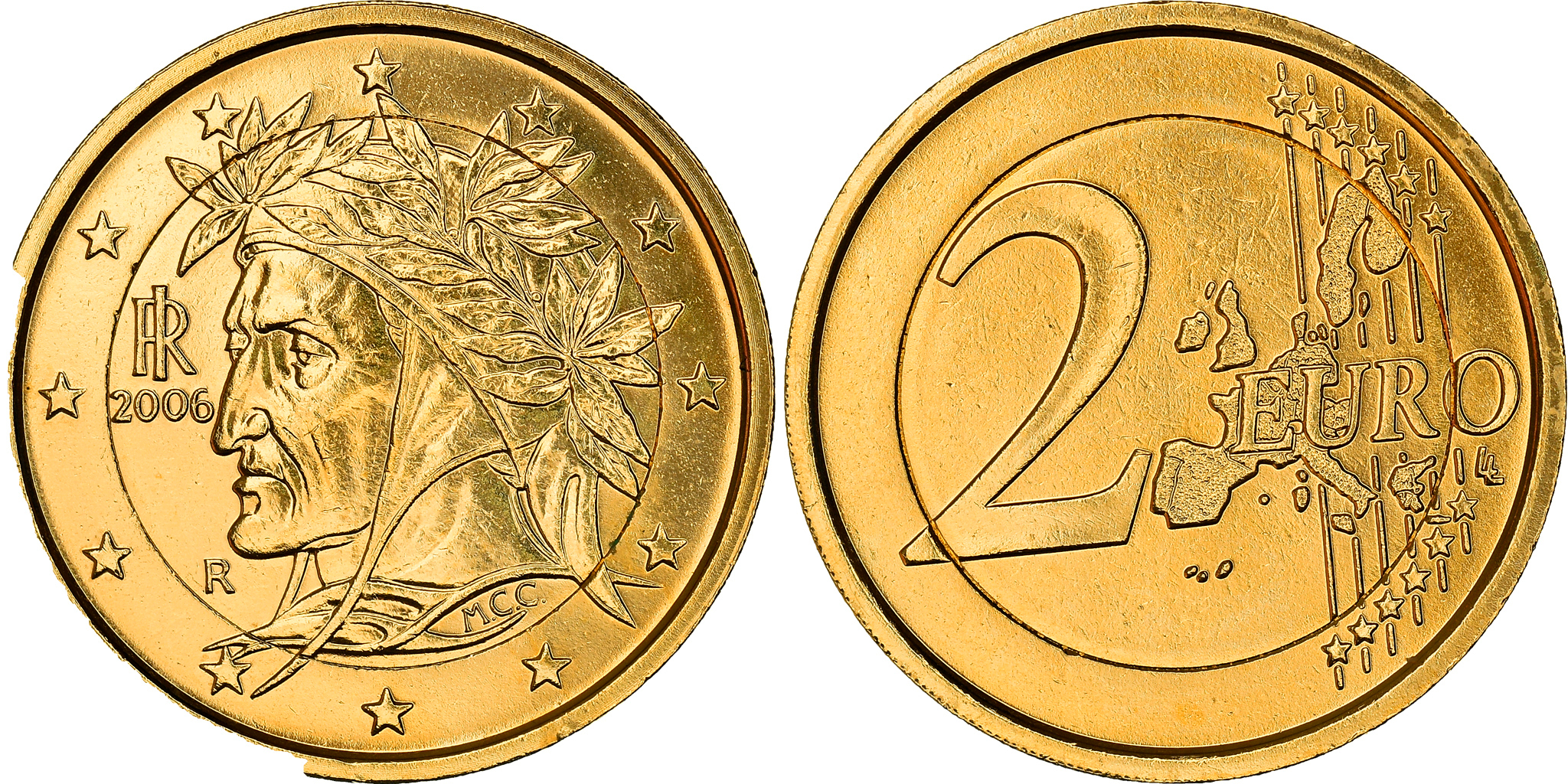 Italy 2 Euro Dante Alighieri 2006 golden Bi Metallic