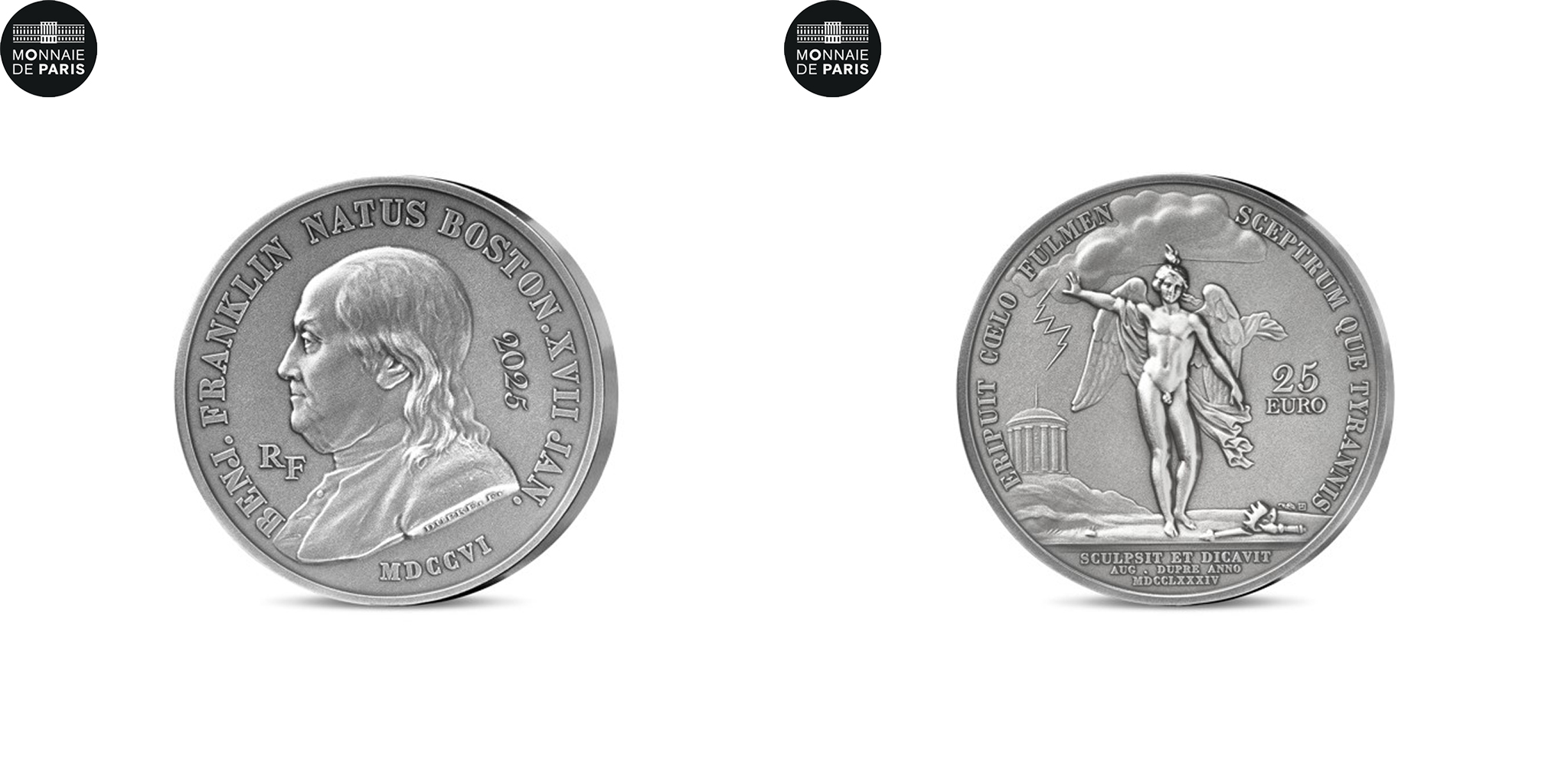France, Benjamin Franklin, 25 Euro, 2 Oz Higf Relief, 2025