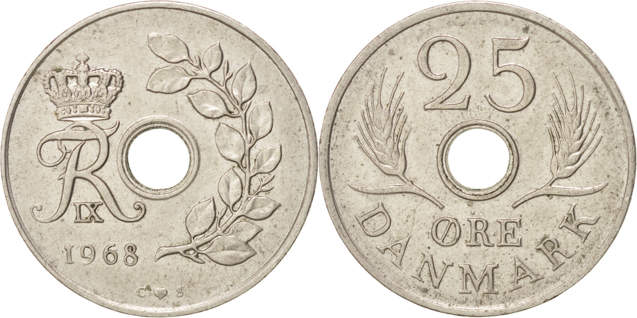 DENMARK, 25 Ore, 1968, Copenhagen, KM #855.1, , Copper-Nickel, 23