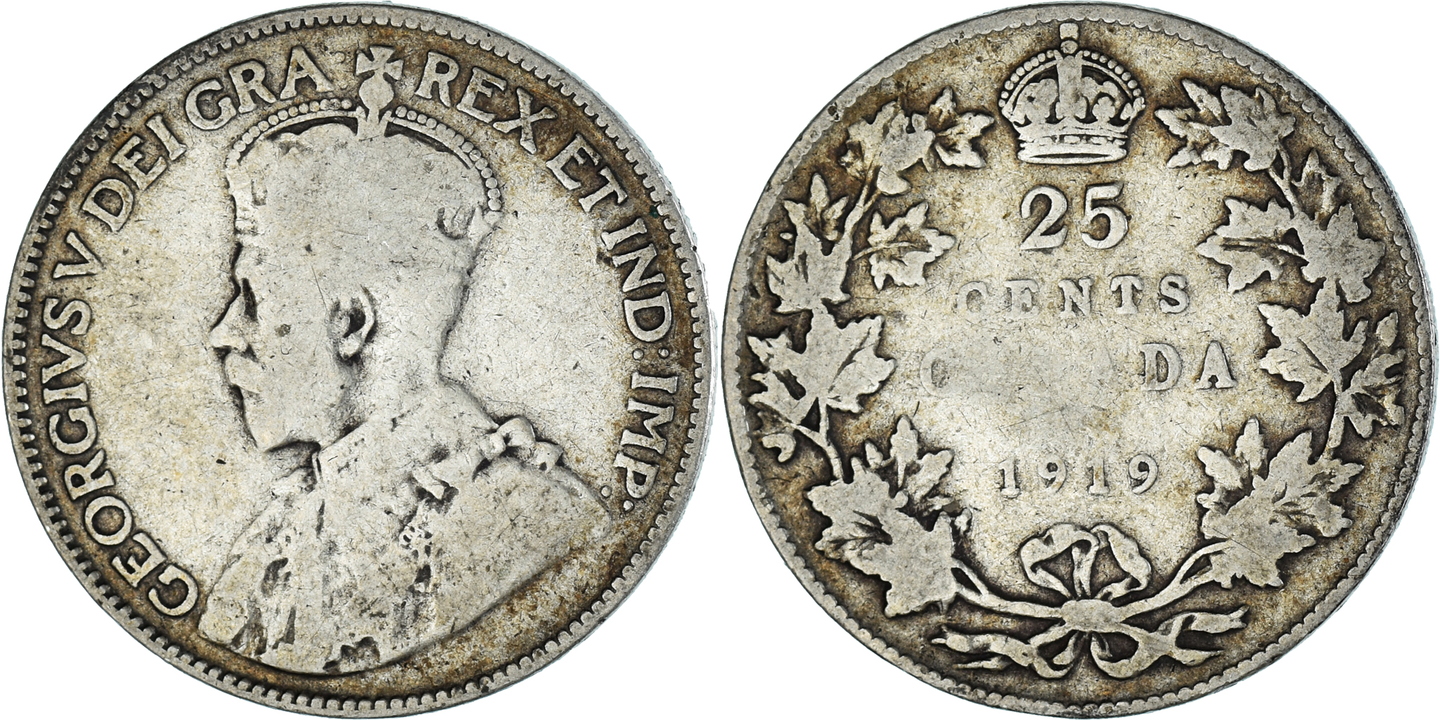 Coin, Canada, George V, 25 Cents, 1919, Royal Canadian Mint, Ottawa,