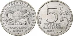 World Coins - Russia, 5 Roubles, Russian Geographic Society, 2015, Moscow, Nickel plated