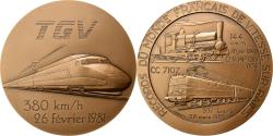 World Coins - France, Medal, TGV, Records du Monde Français de Vitesse, 1981, Bronze, C.