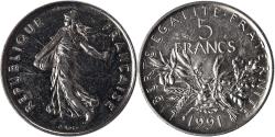 World Coins - Coin, France, 5 Francs, 1991