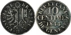 World Coins - Swiss Cantons, Geneva, 10 Centimes, 1844, Billon, , KM:128