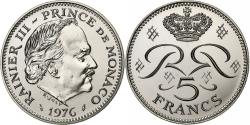 World Coins - Monaco, Rainier III, 5 Francs, 1976, MDP, série FDC, Copper-nickel,