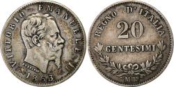 World Coins - Italy, Vittorio Emanuele II, 20 Centesimi, 1863, Milan, Silver,