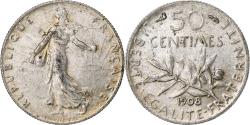 World Coins - France, 50 Centimes, Semeuse, 1908, Silver, , Gadoury:420, KM:854
