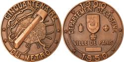 World Coins - France, Medal, Ville de Paris, Cinquantenaire du métro, Railway, 1950, Costa