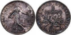 World Coins - France, Semeuse, Franc, 1912, Paris, , Silver, KM:844.1